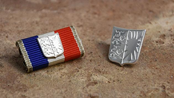 Das Foto zeigt zwei unterschiedliche Auszeichnungen des Landes, die an die Kleidung geheftet werden können. Rechts eine Ausführung des schleswig-holsteinischen Wappens