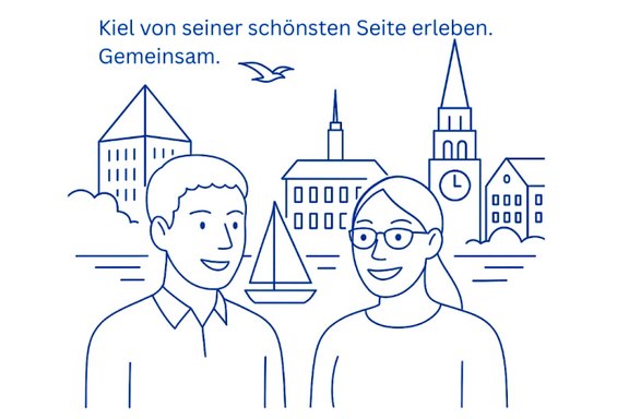 zwei Studenten vor der Silhouette von Kiel