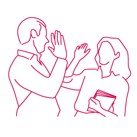 Mit roten Strichen sind in diesem Bild eine Frau und ein Mann skizziert, die sich abklatschen.